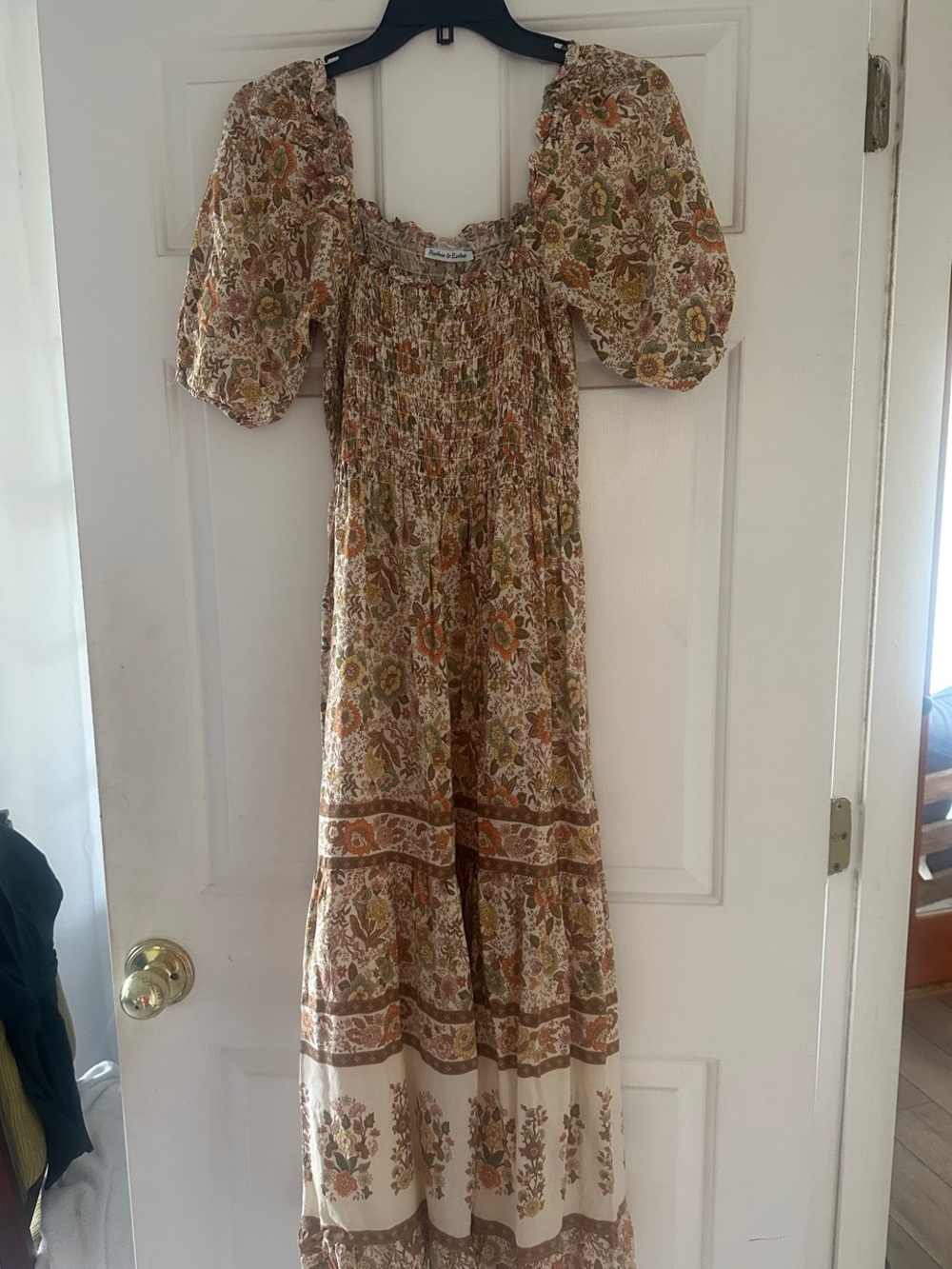 Boho Floral Maxi Dress in Beige and Rust
